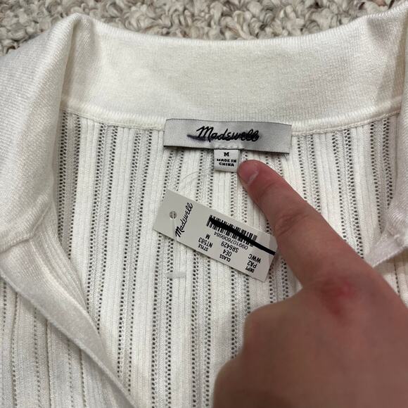 NWT Madewell The Signature Knit Johnny Collar Sweater M Cream Preppy Old Money - Picture 4 of 8